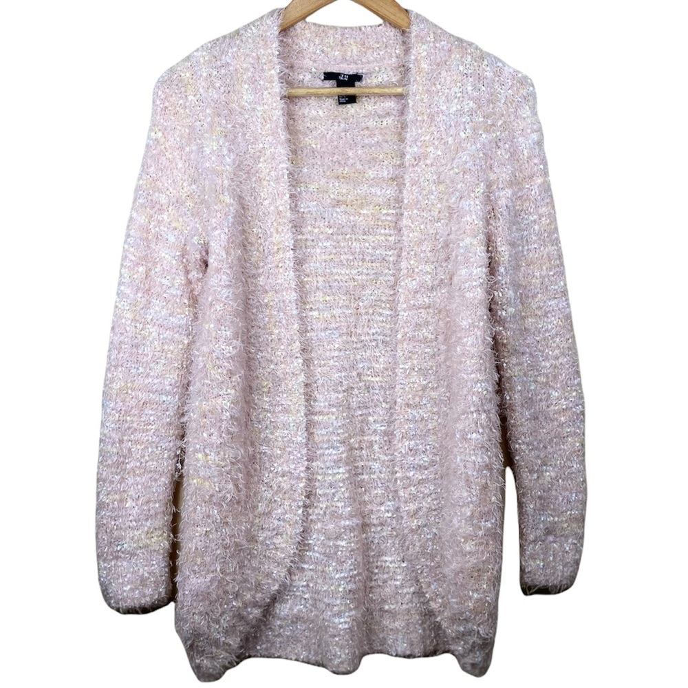 H&M Preppy Pink Fuzzy Knit Cardigan Sweater Size Large